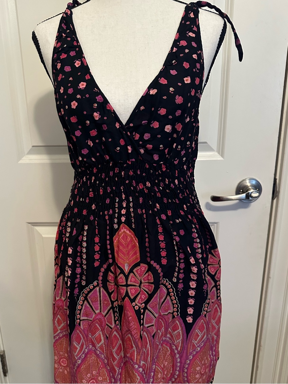 Angie Black Maxi Dress with Pink Floral Border